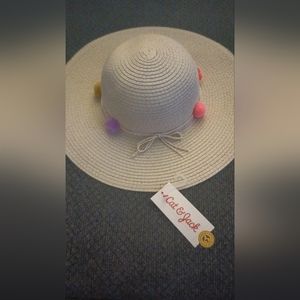 Cat and jack KIDS floppy summer hat with multicolor puff balls size 2T-5T